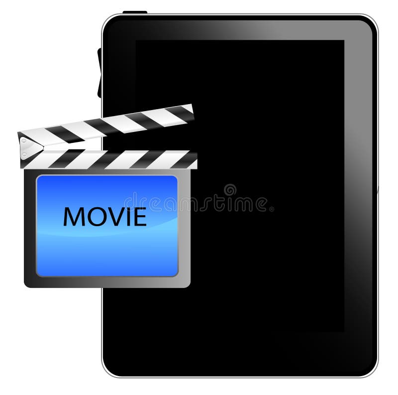 Zwarte tabletPC met filmpictogram vector illustratie Zwarte tabletPC met filmpictogram vector illustratie