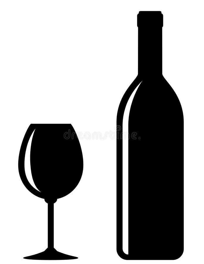 Zwarte wijnfles met glas