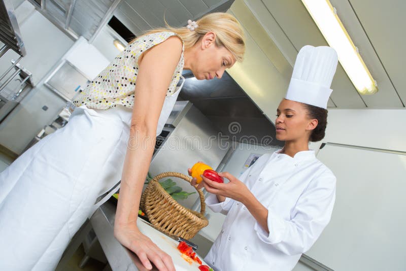 Zwei Chefs, die Teller vorbereiten lizenzfreie stockfotografie Zwei Chefs, die Teller vorbereiten lizenzfreie stockfotografie