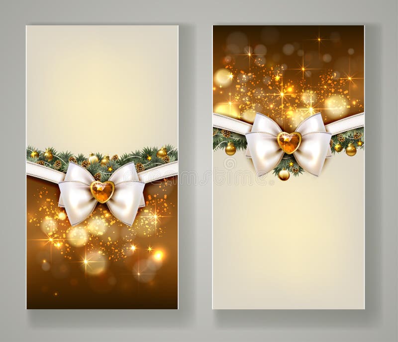 Zwei elegante Weihnachtsgrußkarten mit Bogen und Schmuck lizenzfreie abbildung Zwei elegante Weihnachtsgrußkarten mit Bogen und Schmuck lizenzfreie abbildung