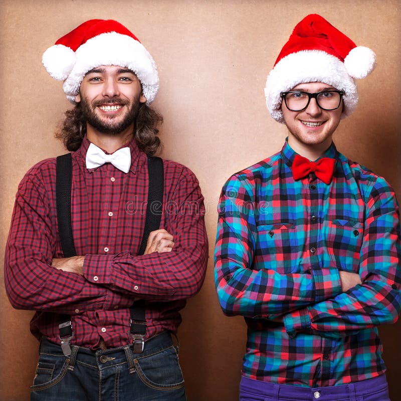 Zwei emotionale Santa Claus lizenzfreies stockfoto Zwei emotionale Santa Claus lizenzfreies stockfoto