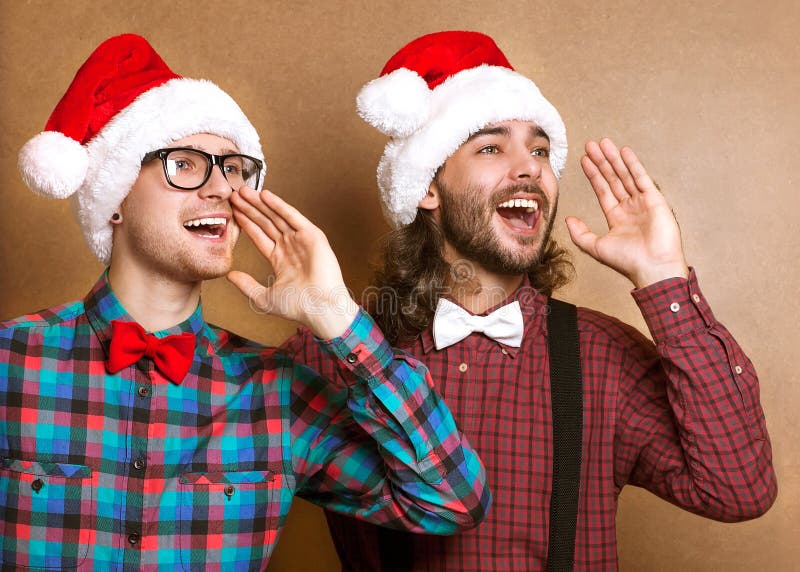 Zwei emotionale Santa Claus stockfotografie Zwei emotionale Santa Claus stockfotografie