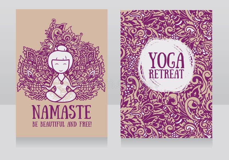 Zwei Fahnen für Yogarückzug oder Yogastudio mit schöner Fantasieverzierung und -menschen in Lotos asana stock abbildung Zwei Fahnen für Yogarückzug oder Yogastudio mit schöner Fantasieverzierung und -menschen in Lotos asana stock abbildung