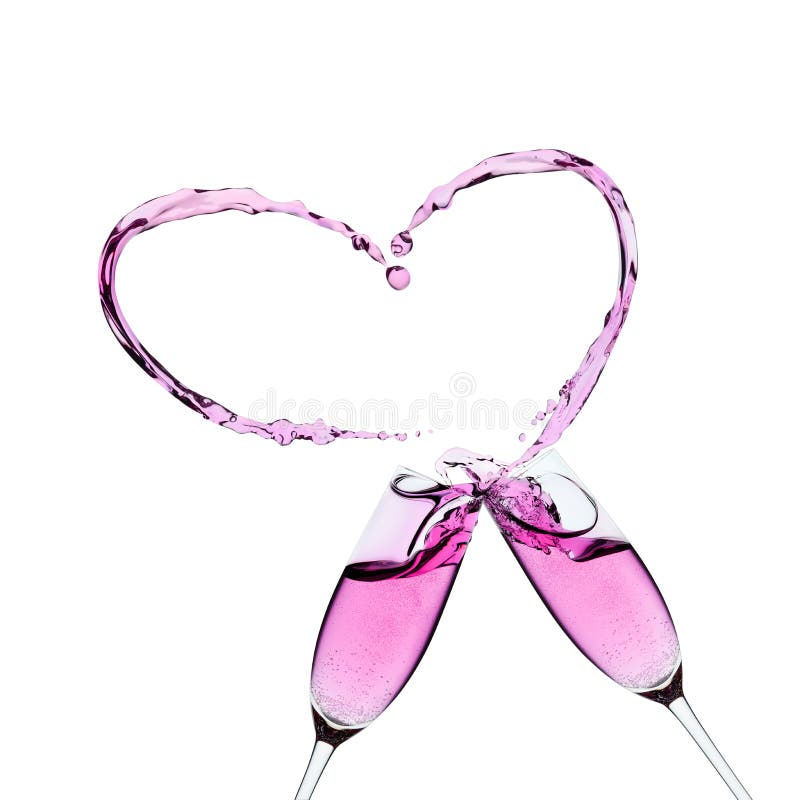 Zwei Gläser rosa Champagner mit einem Spritzen
