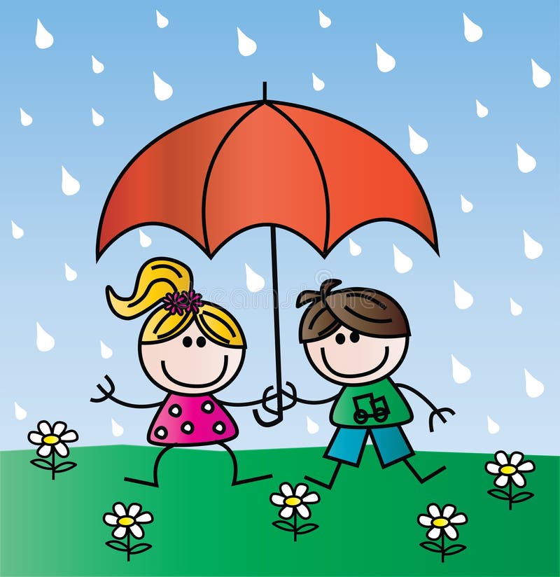 Kinder Der  Regen  Stock Illustrationen Vektors Klipart 