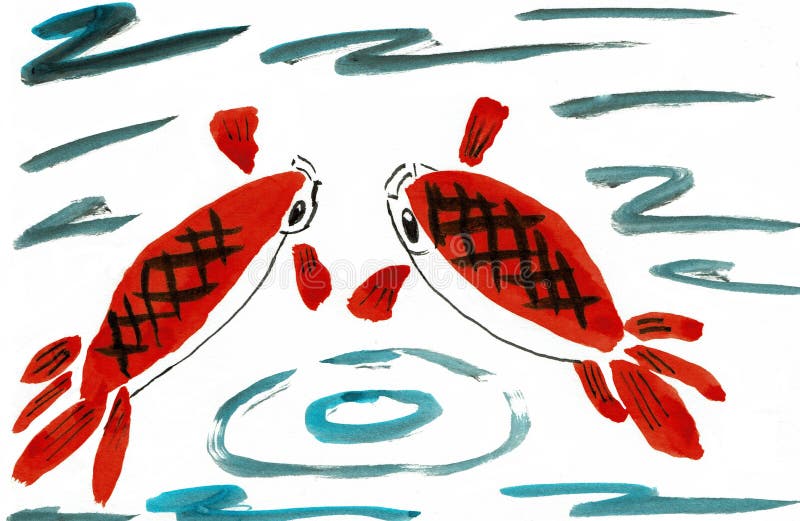 Zwei Japaner Koi Fish in Einem Teich Vektor Abbildung Illustration