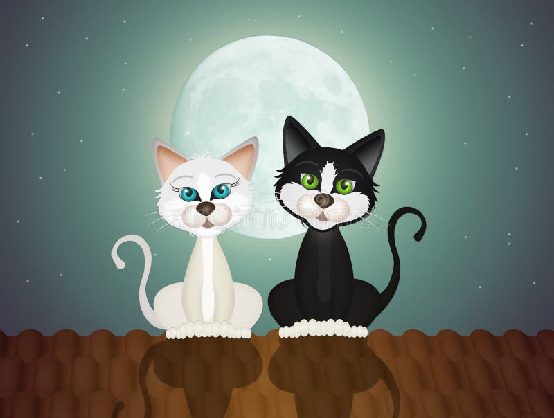 Zwei Katzen auf dem Dach vektor abbildung. Illustration