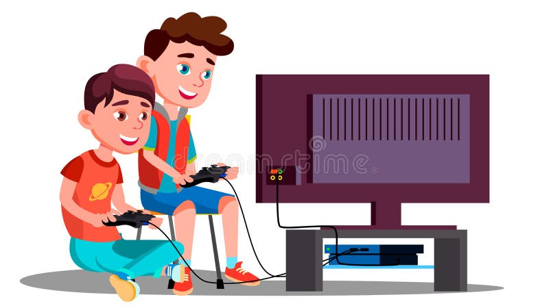 Zwei Kinderjungen-Spiel ein Videospiel-Vektor Getrennte Abbildung lizenzfreie abbildung Zwei Kinderjungen-Spiel ein Videospiel-Vektor Getrennte Abbildung lizenzfreie abbildung