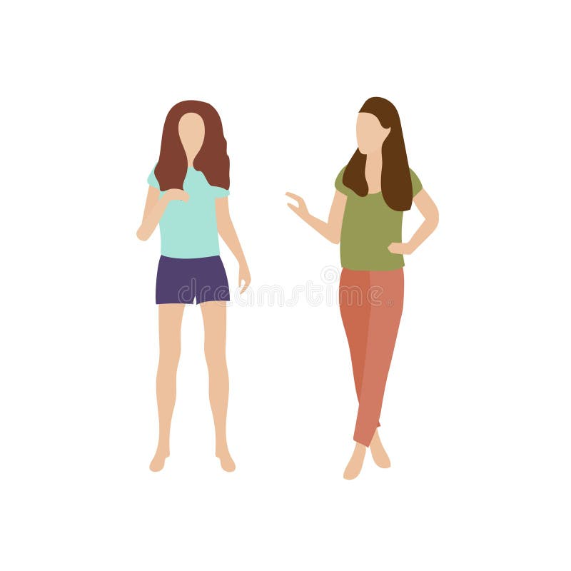 Zwei Mädchen gehen und sprechen Junge Frauen beim Sommerkleidungsplaudern Gespräch des Gehens mit zwei Leuten Leutegespräch