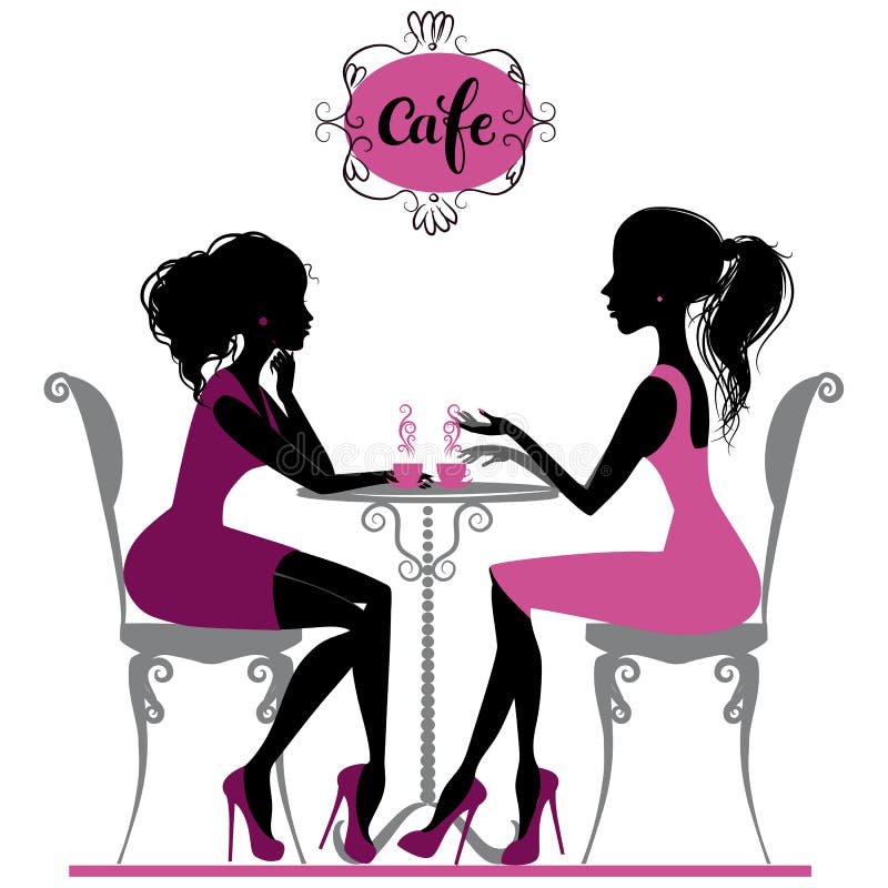 Zwei Mädchen im Kaffee stock abbildung Zwei Mädchen im Kaffee stock abbildung