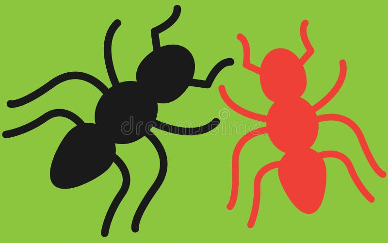 Zwei rote und schwarze Ameisen Umrissform Silhouette Oliven Hintergrund stock abbildung