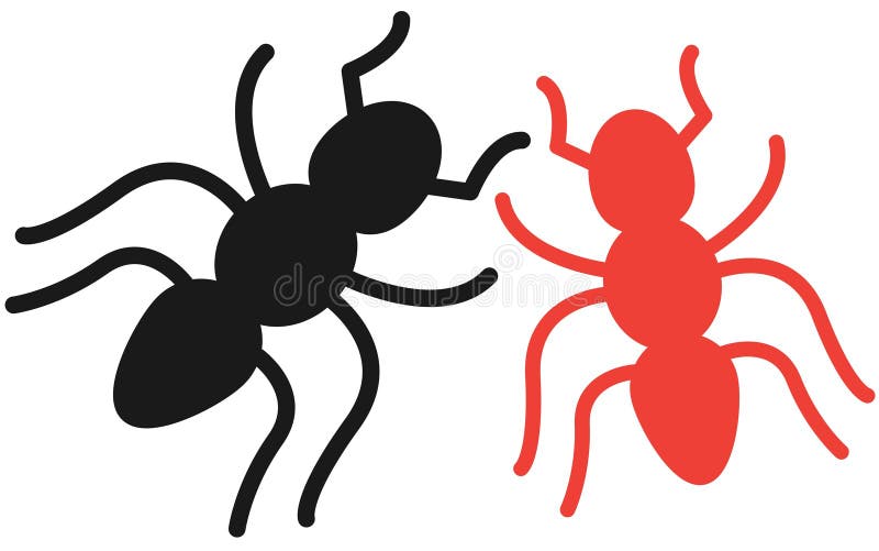 Zwei rote und schwarze Ameisen Umrissform Silhouette Weiße Kulisse vektor abbildung