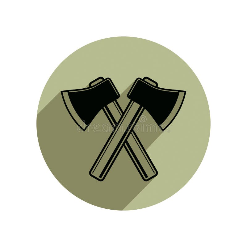 Two sharp axes crossed. Woodcutter tool, simple hatchet symbol isolated on white. Lumberjack instrument vector icon, can be used in advertising and design. Two sharp axes crossed. Woodcutter tool, simple hatchet symbol isolated on white. Lumberjack instrument vector icon, can be used in advertising and design.