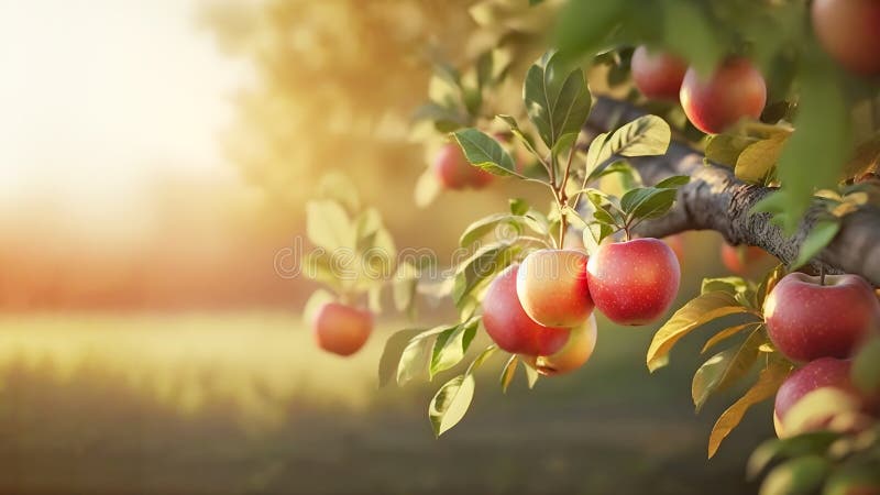 Zweig mit natürlichen Äpfeln im Hintergrund von Äpfeln stockfotografie