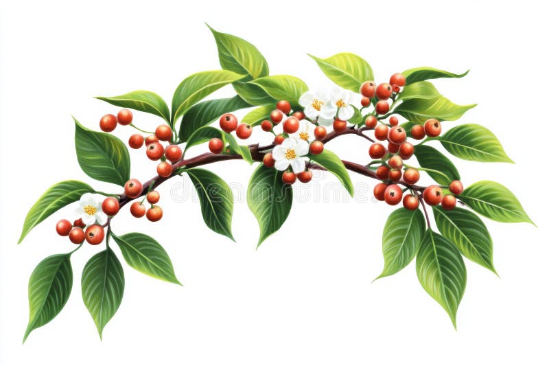 Zweigstelle mit roten Berries und blühenden weißen Blumen vektor abbildung