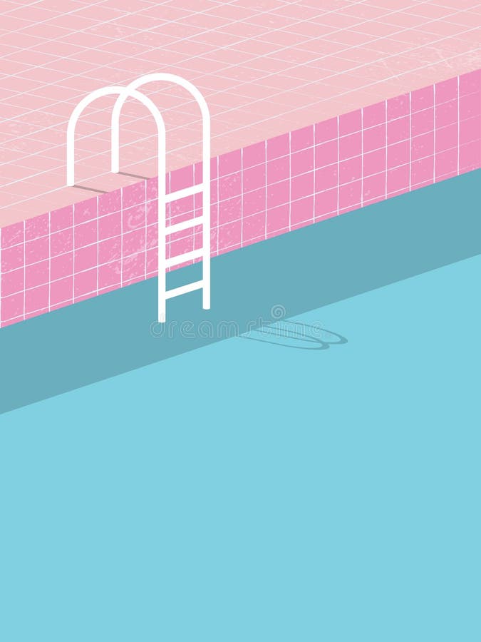 Zwembad in uitstekende stijl Oude retro roze tegels en witte ladder Van de de achtergrond zomeraffiche malplaatje royalty-vrije illustratie Zwembad in uitstekende stijl Oude retro roze tegels en witte ladder Van de de achtergrond zomeraffiche malplaatje royalty-vrije illustratie