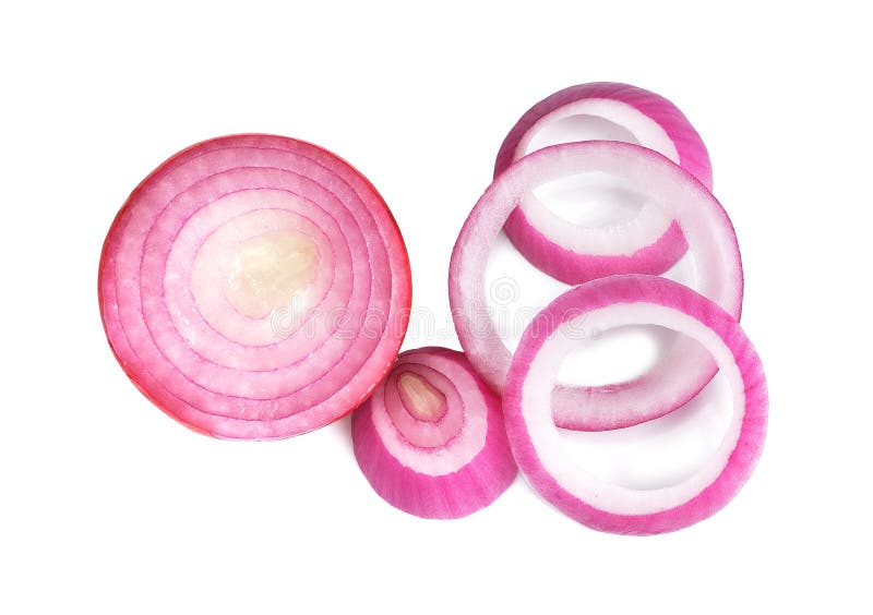 Zwiebelscheibenringe lokalisiert auf weißem Hintergrund stockbilder Zwiebelscheibenringe lokalisiert auf weißem Hintergrund stockbilder