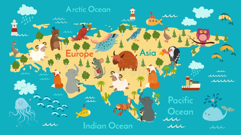 Zwierzę światowa mapa, Eurasia ilustracji Zwierzę światowa mapa, Eurasia ilustracji