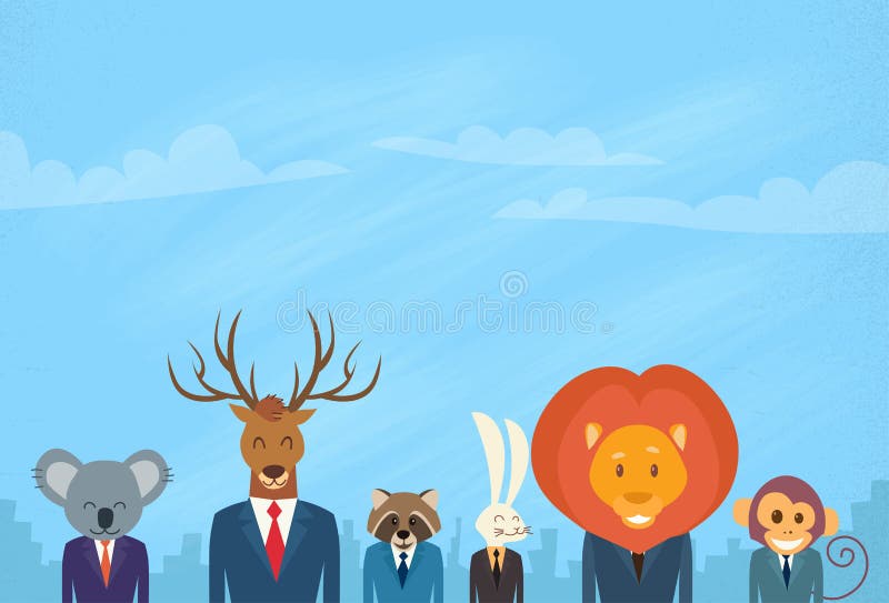 Zwierzęca kreskówki głowy biznesmena kostiumu kolekcja royalty ilustracja
