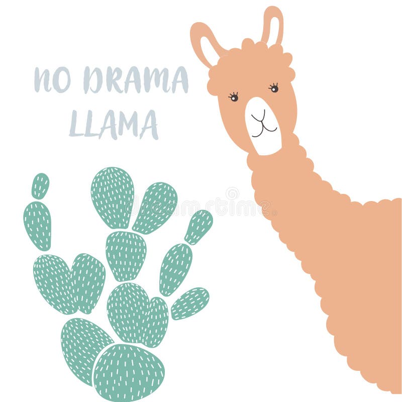 Zwierzęca lama z zielonym kaktusem Wektorowa ilustracja w prostym stylu ilustracji Zwierzęca lama z zielonym kaktusem Wektorowa ilustracja w prostym stylu ilustracji