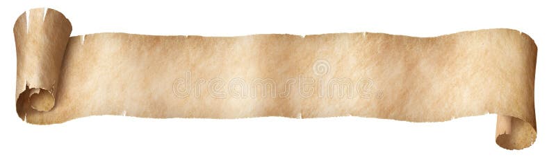 Horizontal old paper long curved scroll isolated. Horizontal old paper long curved scroll isolated