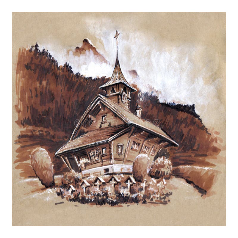 Zwitserse dorpskerk, Zwitserland royalty-vrije illustratie Zwitserse dorpskerk, Zwitserland royalty-vrije illustratie