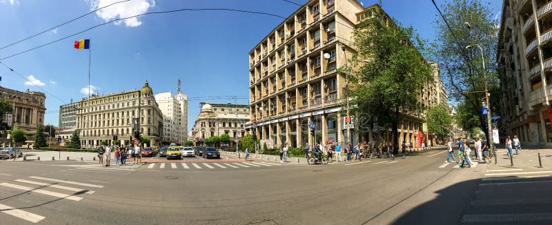 Zwycięstwo alei panorama &-x28; Calea Victoriei&-x29; Śródmieście Bucharest miasto zdjęcie royalty free Zwycięstwo alei panorama &-x28; Calea Victoriei&-x29; Śródmieście Bucharest miasto zdjęcie royalty free