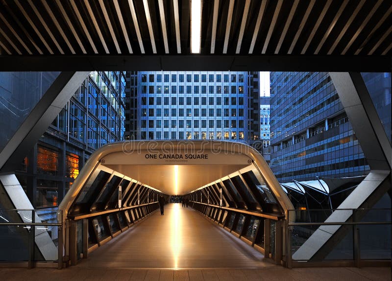 London, United Kingdom - Decl 02, 2018 : Pedestrian passage in Canary Wharf one of the two major business districts in London. London, United Kingdom - Decl 02, 2018 : Pedestrian passage in Canary Wharf one of the two major business districts in London