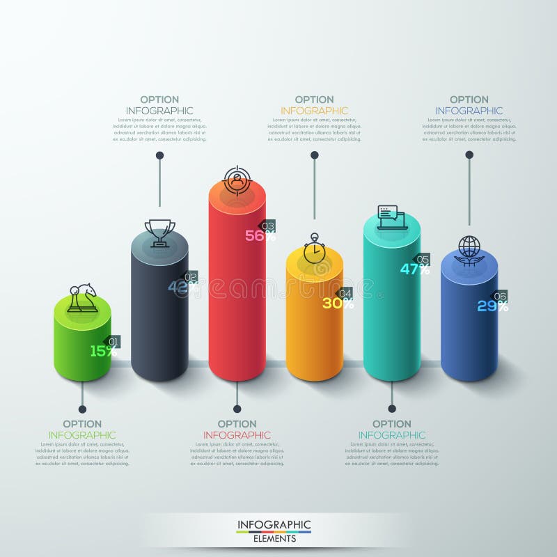 Zylinder-Balkendiagramm Design Infographic-Schablone modernes lizenzfreie abbildung Zylinder-Balkendiagramm Design Infographic-Schablone modernes lizenzfreie abbildung