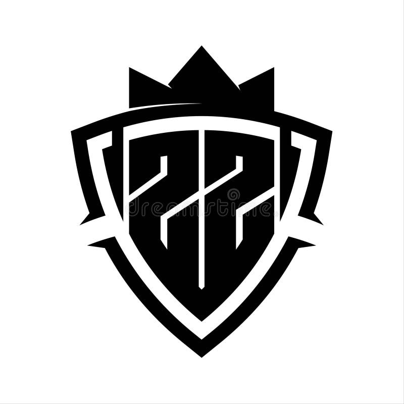ZZ Letter bold monogram triangle curve shield shape with crown black and white background color design royalty free illustration