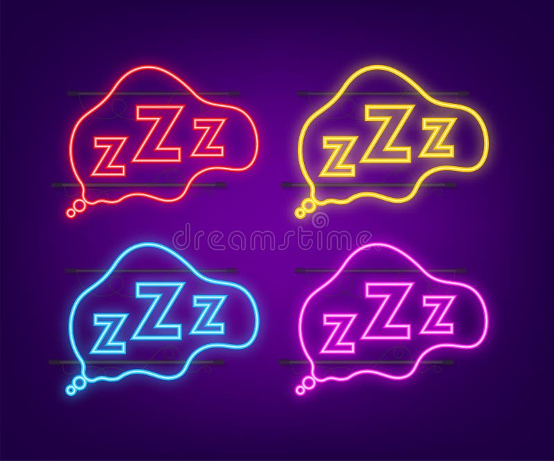 Zzz Sign in Flat Style. Bedtime Concept. Neon Icon Stock Vector