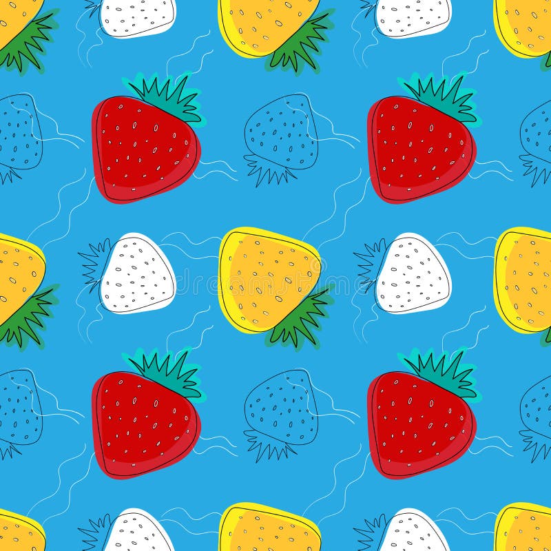 Fresh Fruits Background in Flat Style. Overlapping Backdrop Stock