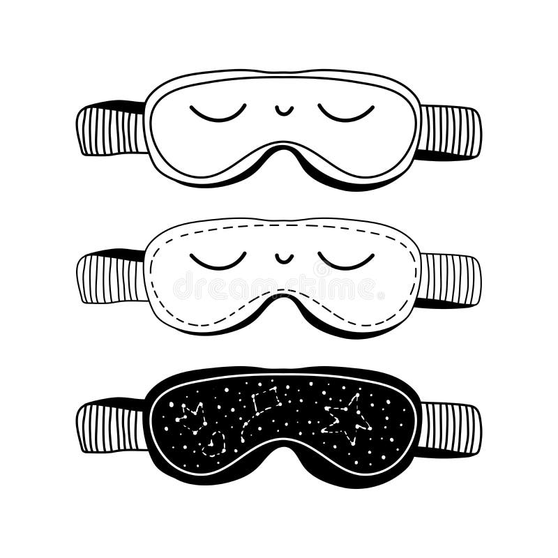 Set of cartoon doodle sleeping mask with close eyes icons. royalty free illustration