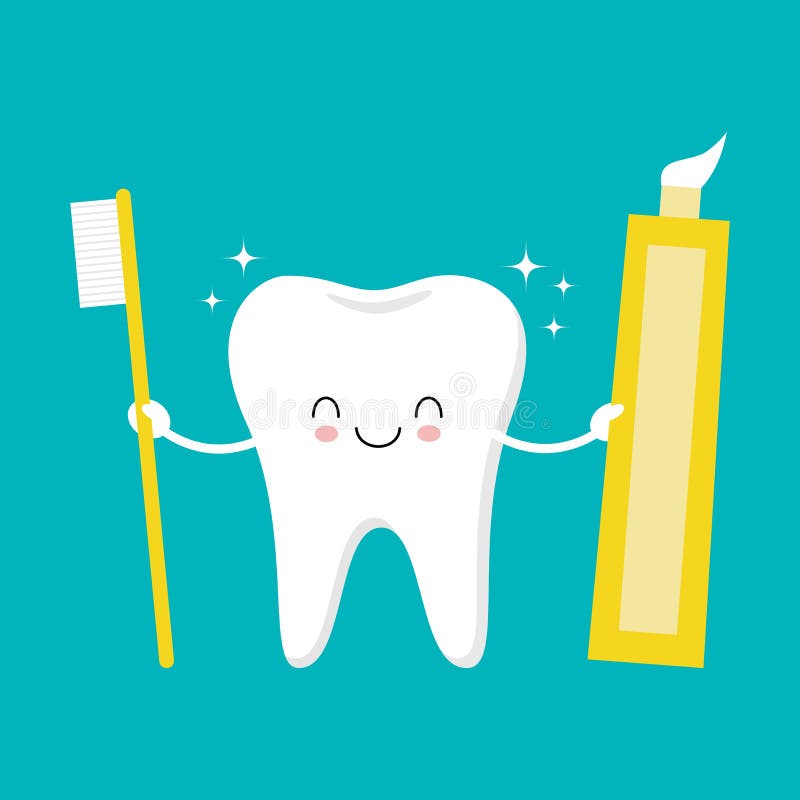 Zębu mienia toothbrush i pasta do zębów Ślicznej śmiesznej kreskówki uśmiechnięty charakter Kawaii ilustracja royalty ilustracja Zębu mienia toothbrush i pasta do zębów Ślicznej śmiesznej kreskówki uśmiechnięty charakter Kawaii ilustracja royalty ilustracja