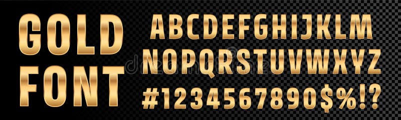 Gold font numbers and letters alphabet typography. Vector golden font type with 3d gold effect font. Gold font numbers and letters alphabet typography. Vector golden font type with 3d gold effect font