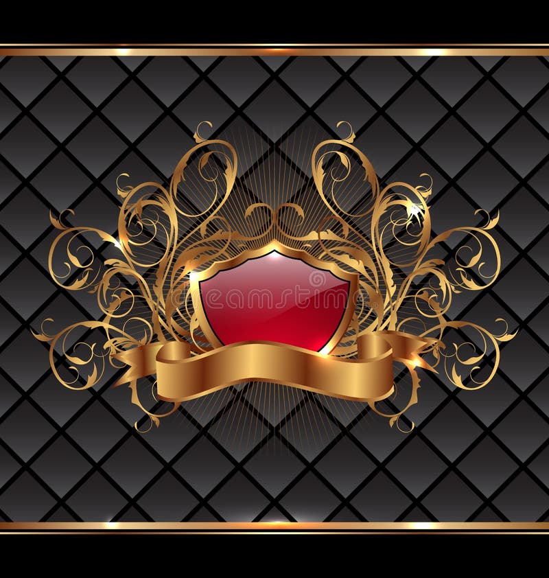 Złocista eleganci rama z heraldyczną osłoną ilustracji Złocista eleganci rama z heraldyczną osłoną ilustracji