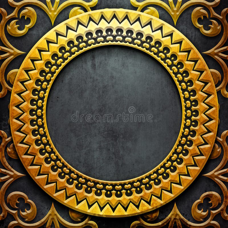 Gold metal classic ornamental frame on black iron plate (vintage collection). Gold metal classic ornamental frame on black iron plate (vintage collection)
