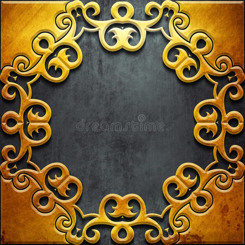 Gold metal classic ornamental frame on black iron plate (vintage collection). Gold metal classic ornamental frame on black iron plate (vintage collection)