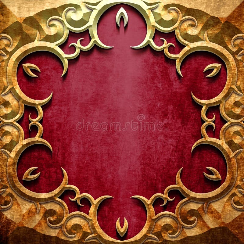 Gold metal classic ornamental frame on red iron plate (vintage collection). Gold metal classic ornamental frame on red iron plate (vintage collection)