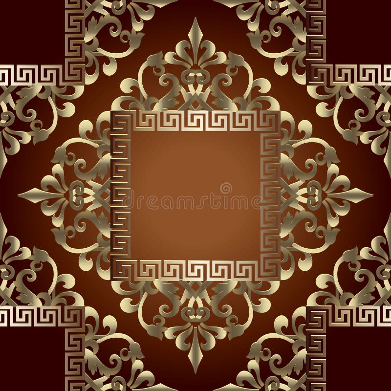 Złocisty baroku 3d wektorowy bezszwowy wzór z kwadratowymi grka klucza meanderu ramami Ozdobny luksusowy tło Geometryczny grek ilustracja wektor Złocisty baroku 3d wektorowy bezszwowy wzór z kwadratowymi grka klucza meanderu ramami Ozdobny luksusowy tło Geometryczny grek ilustracja wektor