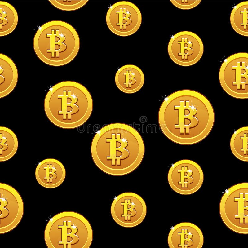 Złocisty Bitcoin ukuwa nazwę bezszwowego wzór Cyfrowego interneta waluta, wektorowy tło ilustracji