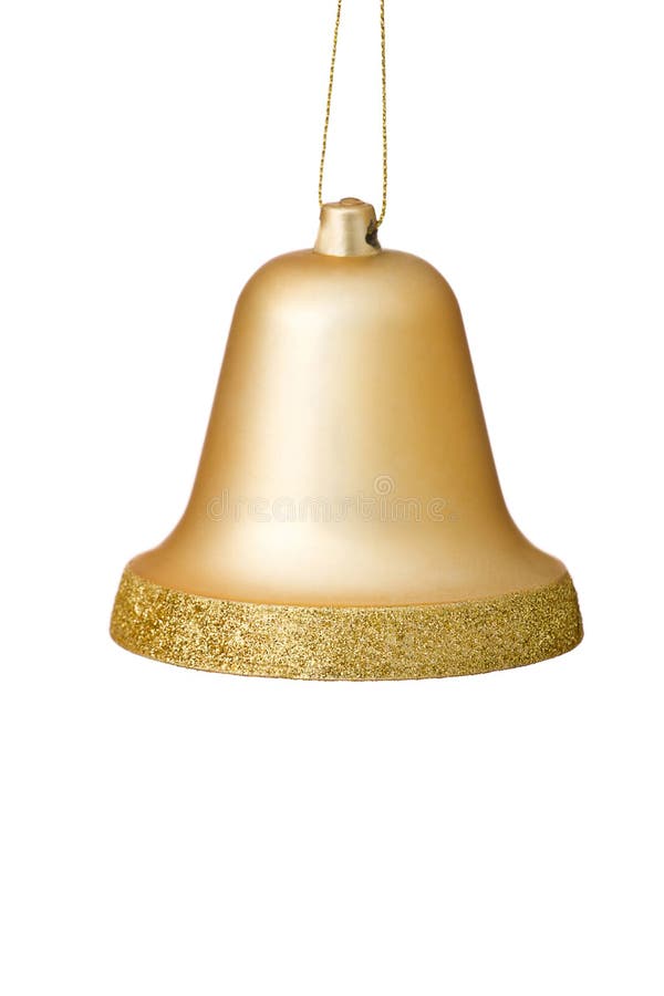 Złocisty Bożenarodzeniowy Bell Ornament Na Biały Tle.