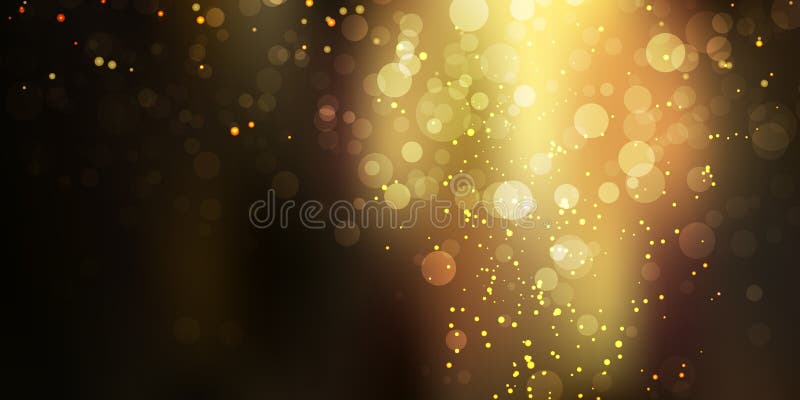 Złocisty błyskotliwy błyskotania stardust na czarnym tle z bokeh zaświeca ilustracji