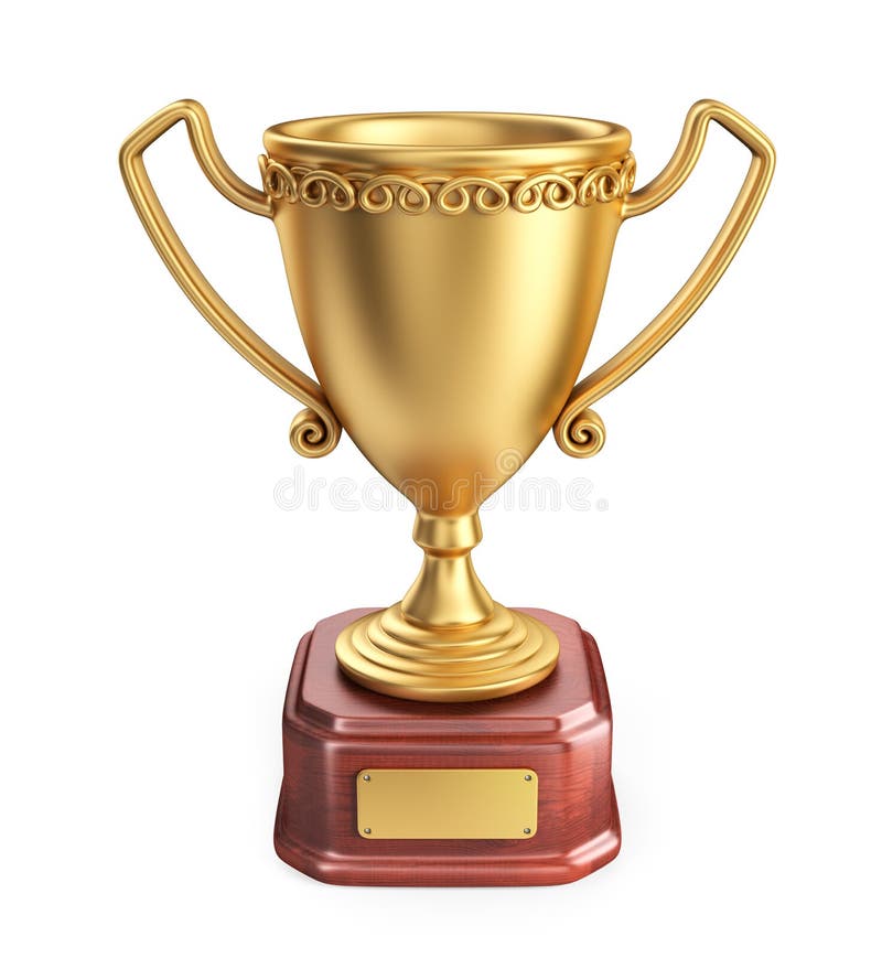 Złocisty filiżanka zwycięzcy trofeum. 3D ikona odizolowywająca royalty ilustracja