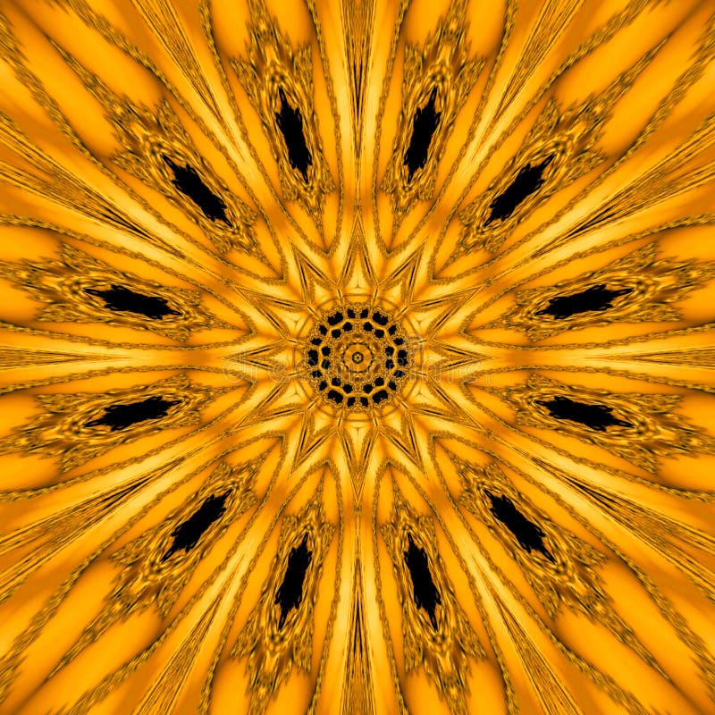 Złocisty mityczny kalejdoskop w formie złocisty słońca mandala, geometryczny fractal zdjęcia royalty free