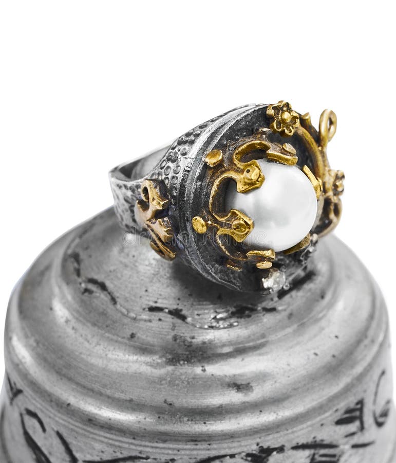 Złocisty ottoman perły pierścionku srebra turkish