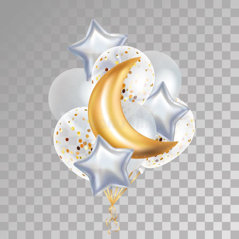 Złocisty Półksiężyc księżyc balon Ramadan ilustracja wektor