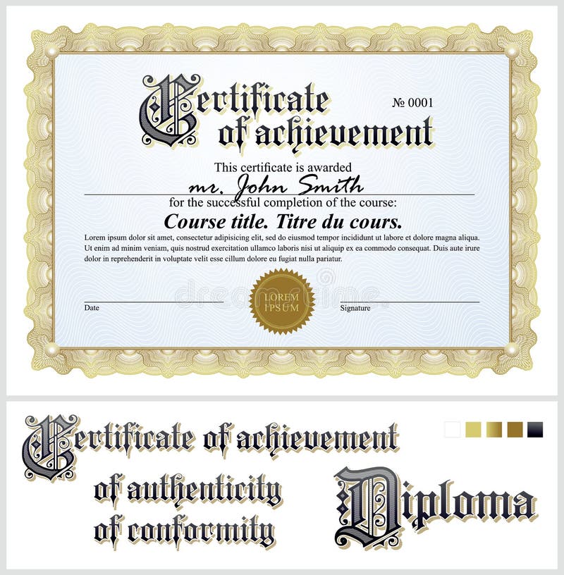 Gold certificate. Template. Horizontal Additional design elements. Gold certificate. Template. Horizontal Additional design elements