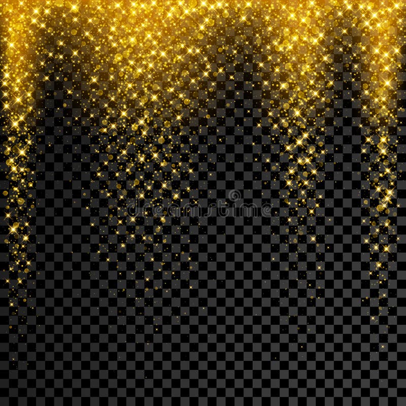 Złociści błyskotliwość confetti na przejrzystym tle Wektor gwiazdy błyskotania deszcz z rozjarzonym połysku splatter