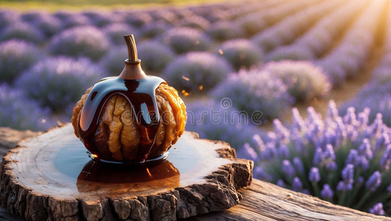 Złota Figa z motylami Drizzle w Lavender Field ilustracja wektor